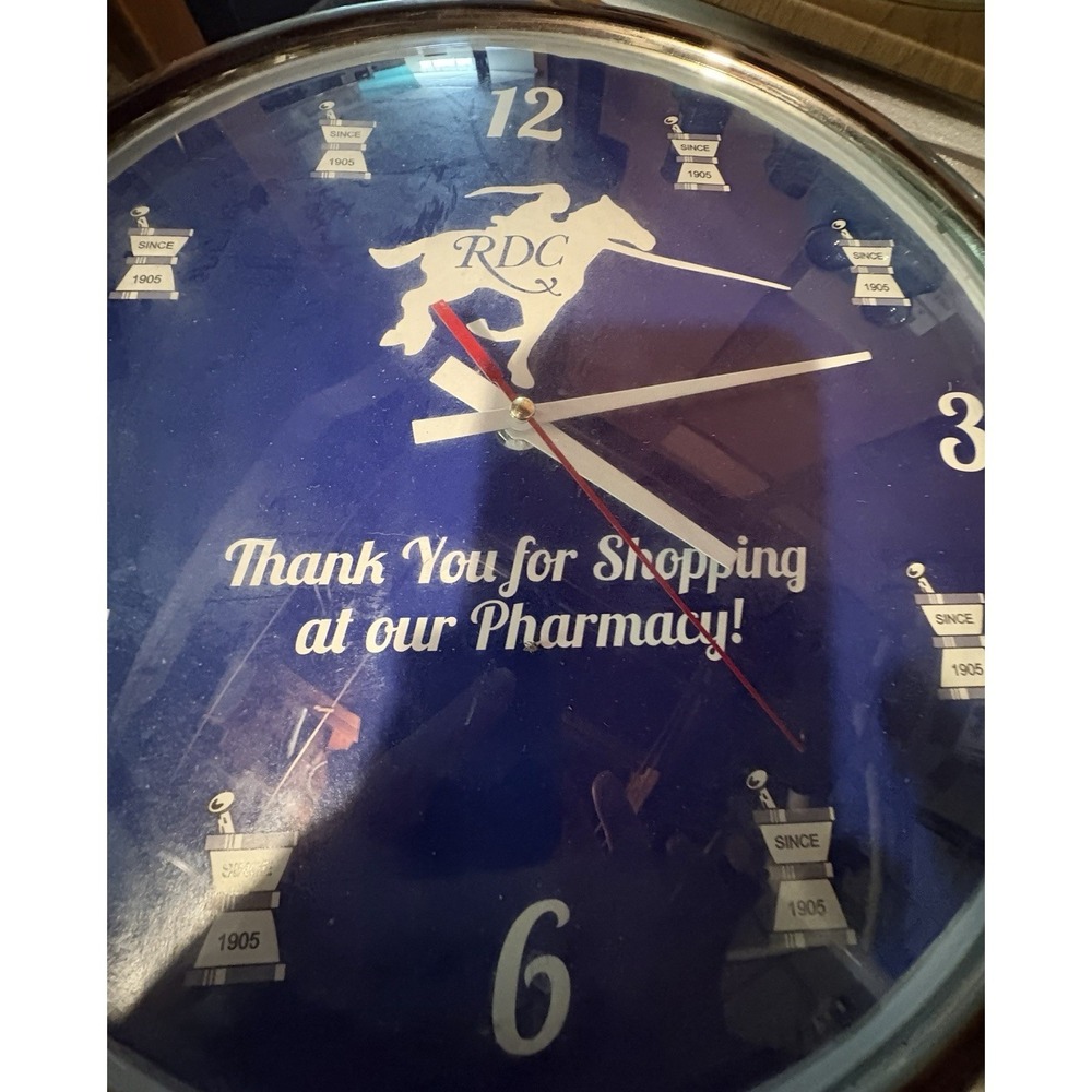 Vintage Rochester Drug Co Analog Wall Clock Battery Operated -‎ Works 11" - Picture 2 of 5